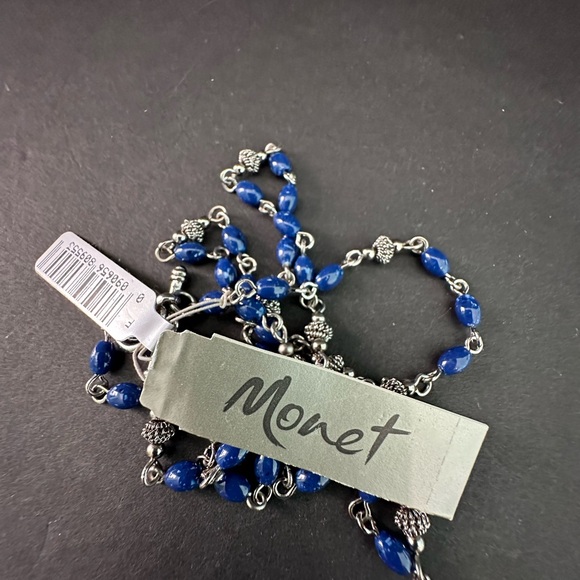 New Vintage Monet Bohemian Blues Silver Tone Beaded Necklace 24” New Old Stock - Picture 3 of 6